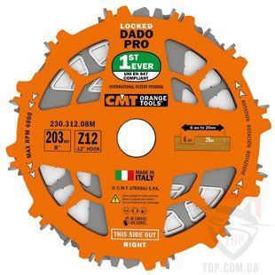 Пазовий регулювальний пиляльний диск CMT для DADO 203х30х12 K6.35-20.64 -12&deg; Neg (230.312.08M) 230.312.08M фото